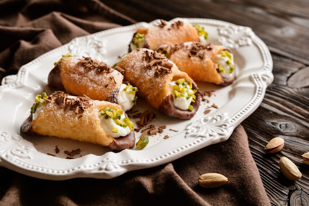Chocolate & Pistachio Cannoli on a plate