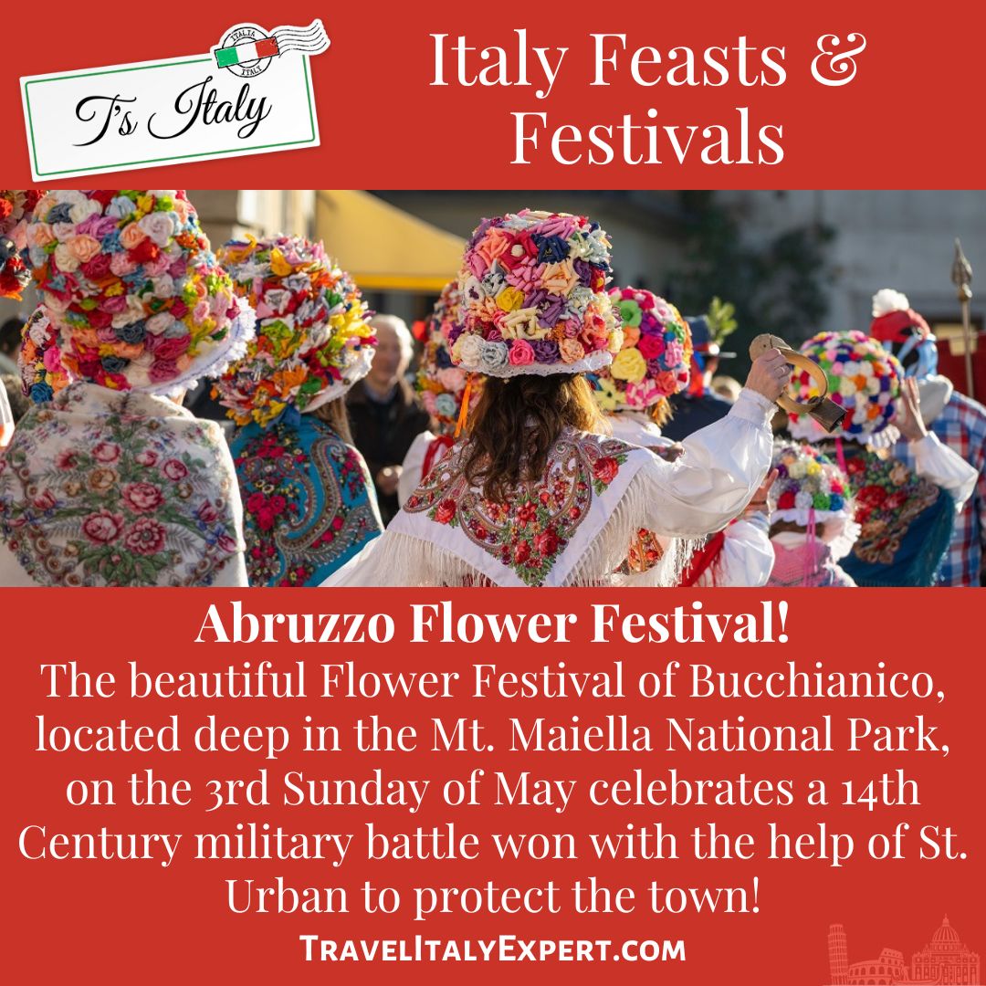 Picture of Italian flower festival, women with flowered hats in procession.