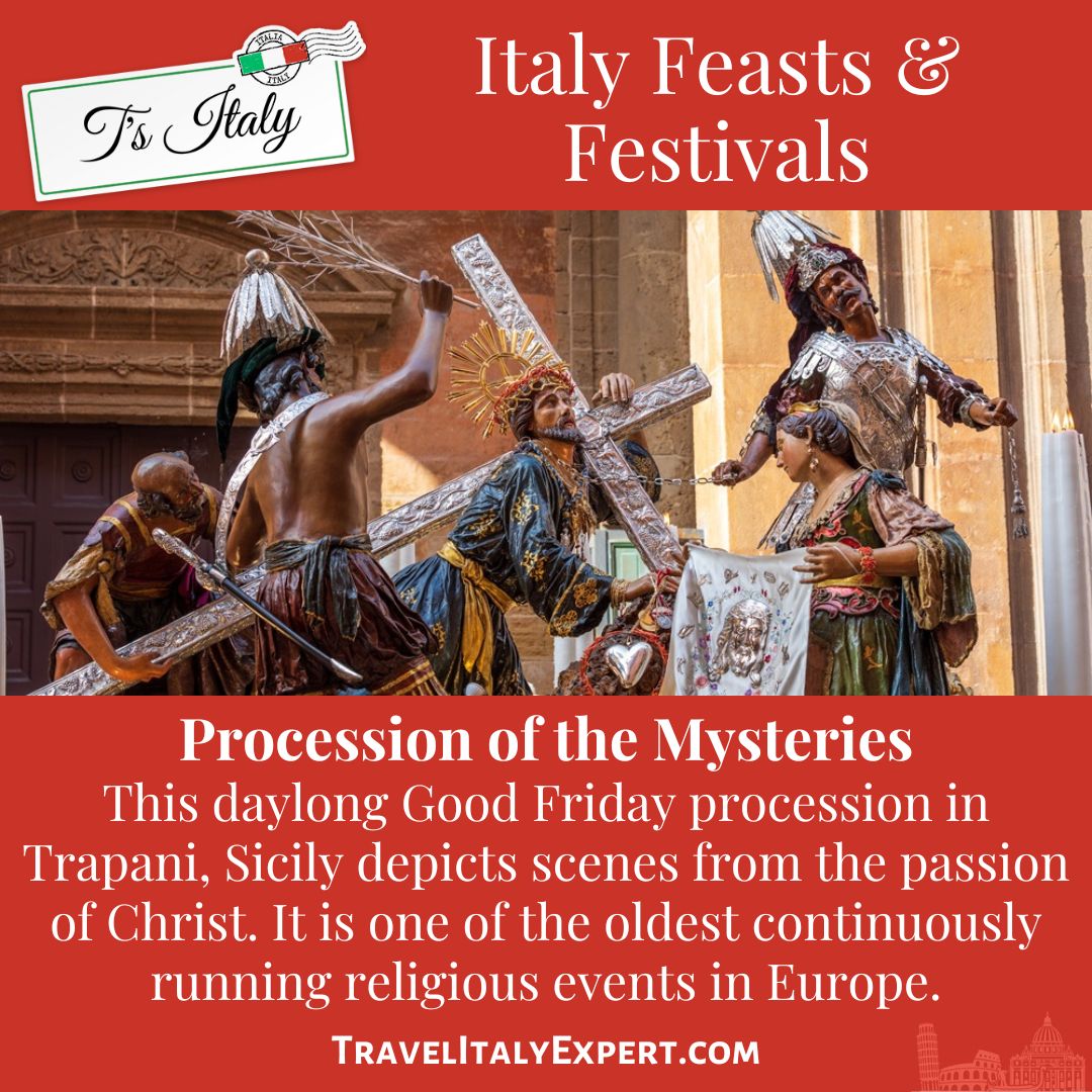 Info on the Procession of the Mysteries featuring Christ carrying the cross.